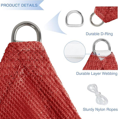 E&K Sunrise 24' x 24' x 24' Sun Shade Sail Triangle Canopy Shade Cover UV Block for Patio Backyard Garden Outdoor (Red)