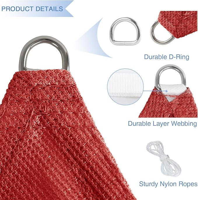 E&K Sunrise 6' x 6' x 6' Sun Shade Sail Triangle Canopy Shade Cover UV Block for Patio Backyard Garden Outdoor (Red)
