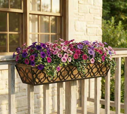 Y&M 30 Inch Window Deck with Coco Liner, Fence Metal Hanging Flower Planter Window Basket Deck Railing Planter Boxes for Outdoor Garden Lawn,6pcs