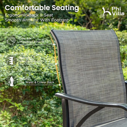 PHI VILLA Outdoor Swivel Bar Stools Set of 6, Bar Height Patio Bar Stools & Chairs, All-Weather High Top Patio Chairs with Textilene Fabric for Outdoor, Grey
