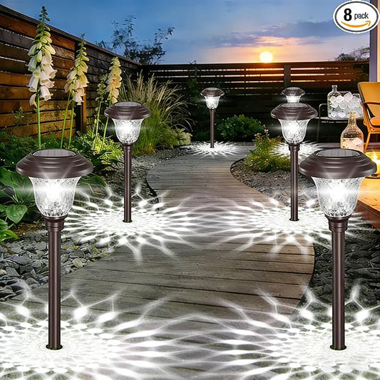 BEAU JARDIN 8 Pack Solar Pathway Lights Outdoor Solar Powered Waterproof Glass Christmas Gift High Lumen for Garden Landscape Path Yard Walkway Driveway White Color Changing Bronze