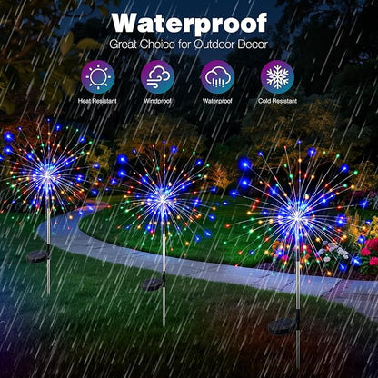 btfarm 2 Pack Solar Garden Lights Outdoor 8 Modes, 120 LED Firework Lights Solar Powered, Waterproof Twinkle Fairy Light Outside for Yard Pathway Lawn Pool Patio Christmas Decorative, Multicolor