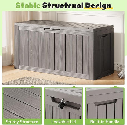 Outdoor Storage Box, Resin Deck Boxes Indoor and outdoor, Waterproof Storage Box Lockable Lid (Grey, 75 Gallon)