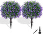 Artificial Boxwood Topiary Ball with Lavender, Set of 2 Artificial Shrub Bushes with Ground Spike, UV Resistant Fake Evergreen Plant Tree for Porch Outdoor Planters Indoor Valentine's Day