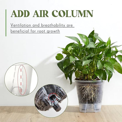 Self Watering Pots for Indoor Plants with Deep Reservoir and High Drainage Holes for Outdoor Plants and Flowers, Bare Root Planter(8.27'',Clear,6 Pcs)