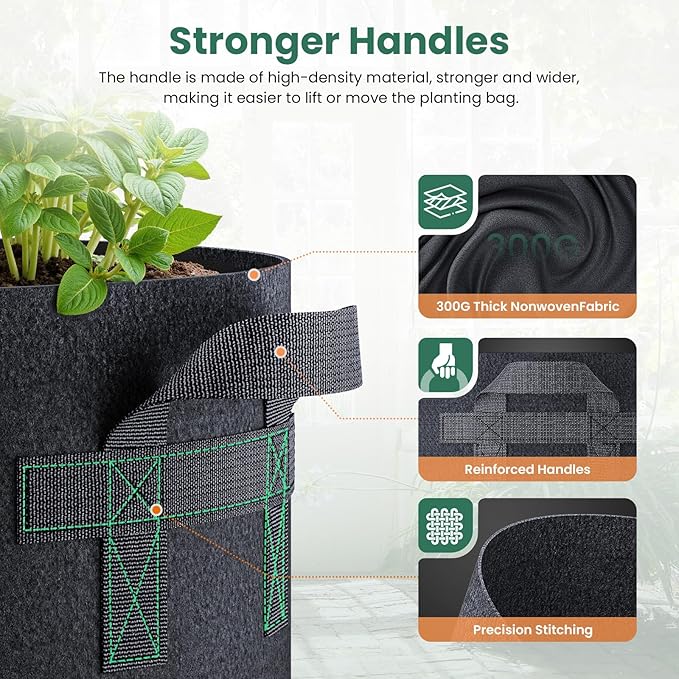 10 Pack 15 Gallon Grow Bags, Thickened Nonwoven Fabric Planter Pots with Handles, Heavy Duty 300G Garden Pots for Tomato, Potato and Vegetable
