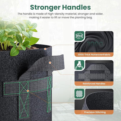 10 Pack 30 Gallon Grow Bags, Thickened Nonwoven Fabric Planter Pots with Handles, Heavy Duty 300G Garden Pots for Tomato, Potato and Vegetable