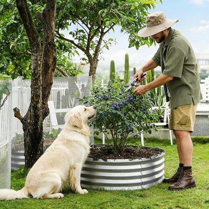 Round Galvanized Raised Garden Bed Kit, Round Galvanized Planter for Vegetables/Herbs/Flowers Heavy-Duty Steel Outdoor Water Trough (Silver, 3X3X1FT)