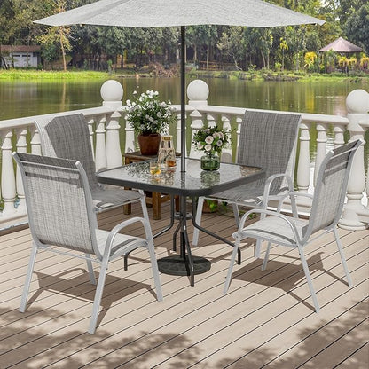 UDPATIO Patio Chairs Set of 4, Stackable Silver Outdoor Dining Chairs with High Back, Breathable Outdoor Chair Textilene Fabric All Weather, 350LBS Capacity for Garden, Backyard (Light Grey)