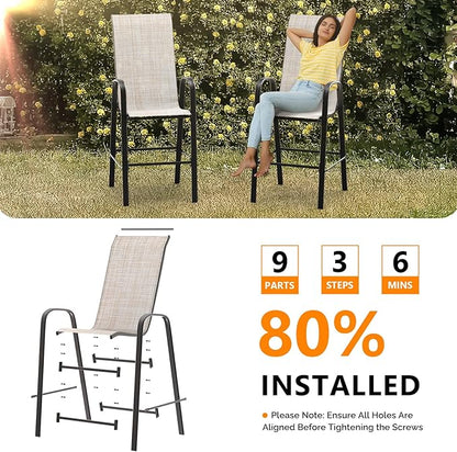 VINGLI Set of 4 Stackable Outdoor Bar Stools – Sling Chairs with High Back & Armrests, for Lawn, Garden, Bar, Yellow