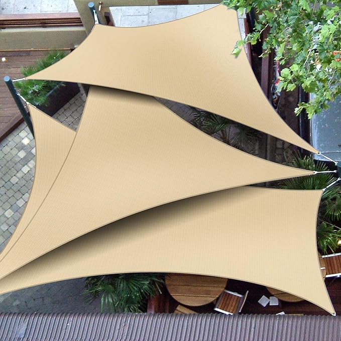 Patio Paradise 12' x 12' x 11'10" Sun Shade Sail Triangle Canopy, Permeable Shade Cloth Fabric Sunlight Block Patio Cover HDPE Deck Awning for Outdoor Backyard Pergolas Roof Shading, Sand