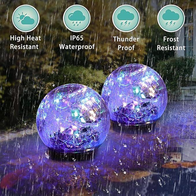 Solar Garden Lights Outdoor Waterproof, 6 Pack Cracked Glass Ball Light, Ground Landscape Garden Decor, Solar Globe Decorative for Pathway/Patio/Lawn/Yard (Multicolor, 3.9")