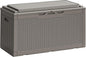 Greesum 100 Gallon Resin Deck Box Large Outdoor Storage Boxes with Cushions for Garden Tools, Patio Furniture Pillows, Pool Supplies, Light Coffee