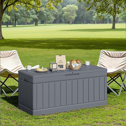 JUMMICO 78 Gallon Outdoor Deck Box Large Resin Storage Box for Patio Furniture Cushions, and Garden Tools (Gray)