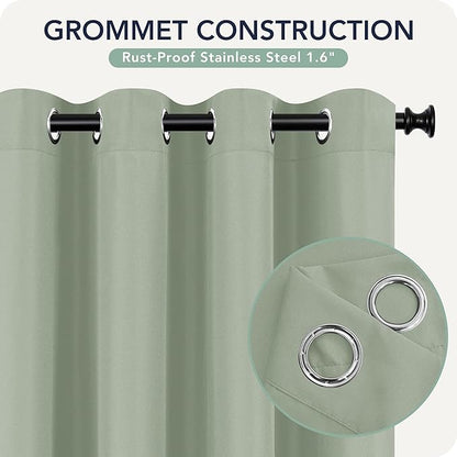 Outdoor Curtains for Patio Waterproof 6 Panels - Windproof, Privacy, Weatherproof Outside Drapes for Gazebo Pergola Porch, Grommet Top and Tab Bottom, 54x108 Inch, Sage Green