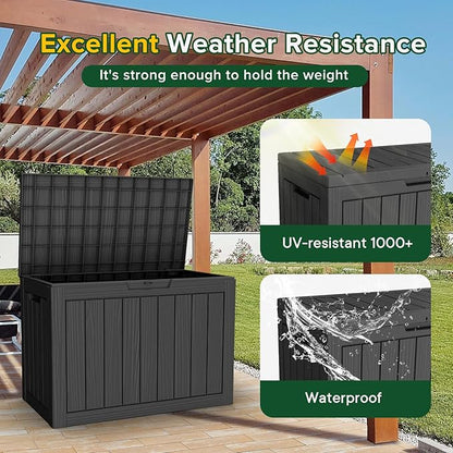 45 Gallon Outdoor Deck Box, Lockable Waterproof Outdoor Storage Boxes For Garden Tools,Indoor Cushions,Accessories Outside Storage Resin Weatherproof Container(Black)