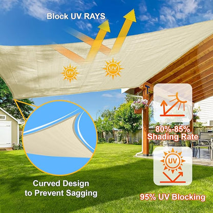 SUNLAX Sun Shade Sail 8' x 18' Butter Cream Rectangle Canopy Sail Shade Cover UV Block Permeable Sunshade Outdoor for Patio Backyard Deck Pergola (We Make Custom Size)