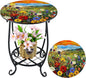 Outdoor Side Table Round Small Mosaic Patio Accent Indoor End Plant Coffee Tea Table for Yard Patio Porch Garden Living Room, Bedroom(Flower Style,14 Inch)
