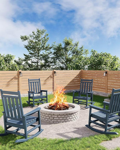 HDPE Rocking Chair Outdoor- Poly High Back Porch Rocker Chairs for Adults - All Weather Resistant Furniture for Patio Front Porch - Navy Blue