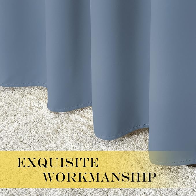 NICETOWN Blackout Stone Blue Curtains 63 inch Length - Window Treatment Energy Saving Thermal Insulated Room Darkening Grommet Drapes for Living Room (1 Panel, W46 x L63)