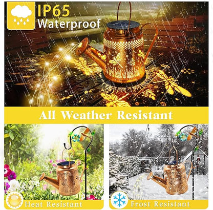 Solar Powered Dragonfly Watering Can Lights Waterproof Outdoor Garden Decor with Shepherd Hook, Hanging Patio Lights for Yard, Porch, Backyard Perfect Gardening & Birthday Gift for Women, Mom, Grandma