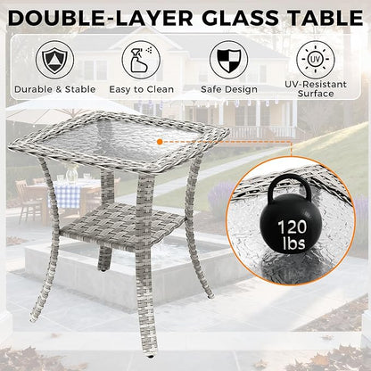 14-Seat Modern Patio Furniture Set with Swivel Rocking Chairs, Thick 4″ Cushions, Dual-Strand Wicker Rattan, Rust-Resistant Steel Frame – Outdoor Conversation & Modular Sectional,Black