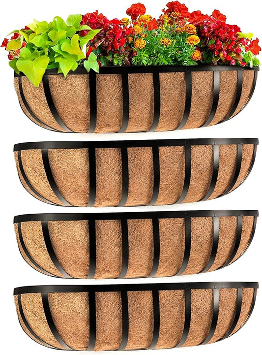 Railing Planter Window Box Deck Balcony Rail Planter 24 Inch for Porch Fence Patio Outdoor 4 Pack