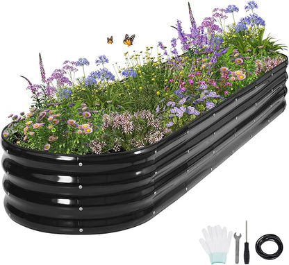 Galvanized Raised Garden Bed Outdoor- Raised Beds for Gardening| Metal Planter Box, Steel Raised Garden Bed Kit with Safety Edging and Gloves for Vegetables, Flower, Herbs (8x2x1FT, Gray)