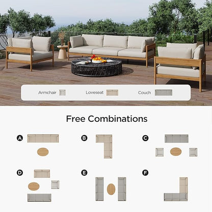Acanva Modern Outdoor Patio Furniture Set, All-Weather Aluminium Conversation Sectional Sofa with Thick Cushions for Backyard, Garden, Porch, Loveseat, Beige