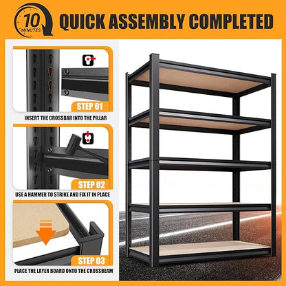 71.2" H Garage Shelving Heavy Duty Storage Shelves, Metal Adjustable Shelving Unit, Utility Garage Organizer Shelf for Basement, Pantry, Kitchen, Warehouse,15.7" Dx35.4 Wx71.2 H Black