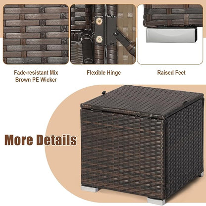RELAX4LIFE Wicker Outdoor Storage Ottoman, 2-Piece Rattan Footstool w/Removable Cushion, Multipurpose Footrest Stool Side Table Additional Seating, Set of 2 Outdoor Ottomans for Patio Deck (Black)