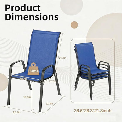 MAMIZO Patio Dining Chairs, Stackable All Weather Teslin Chair, Heavy Duty Outdoor Breathable Chairs Set, w/Armrests, Upgraded Chair FeetW/Strenthened Iron Spacers, 330 LBS (6, Navy Blue)