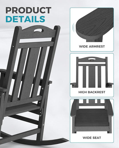 Ciokea Oversized Outdoor Rocking Chairs Set of 4, 380lbs Heavy-Duty Large Patio Rocker, High Back Cozy Porch Chairs, Weather Resistant Patio Rocking Chairs for Outside, Fire Pit, Deck, Dark Grey