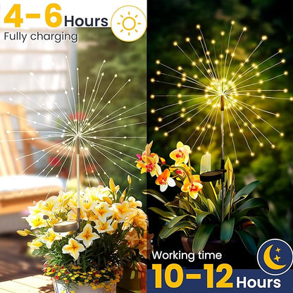 GIGALUMI Garden Decor Outdoor Lights 120LED 8Pack, Solar Garden Lights for Christmas Outside Fairy Firework Decorative,Solar Powered for Yard Pathway Flowerbed Planter Balcony Patio Decor (Warm White