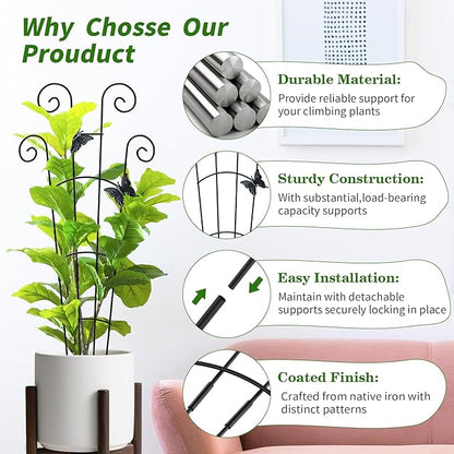 4 Pack 30 InchTaller Plant Trellis for Potted Climbing Plants Indoor,Expandable Metal Garden Trellis for Climbing Plants, Flowers Vine Ivy, Sturdy Houseplant Support for Potted Plants with Ties