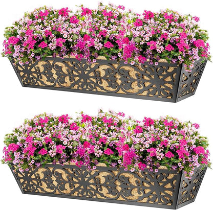 6 Pack 30 Inch Window Boxes Planters Railing Planter Box with Adjustable Brackets & Coco Liners Fabric Plant Grow Bags Deck Railing Planter Boxes Balcony Hanging Flower Box for Outdoor Plants