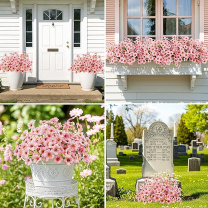 MACTING Artificial Flowers for Outdoors 6 Bundles UV Resistant Fake Flowers No Fade Faux Plastic Flowers for Hanging Planters Window Patio Porch Yard Garden Indoor Outside Spring Decoration,Pink