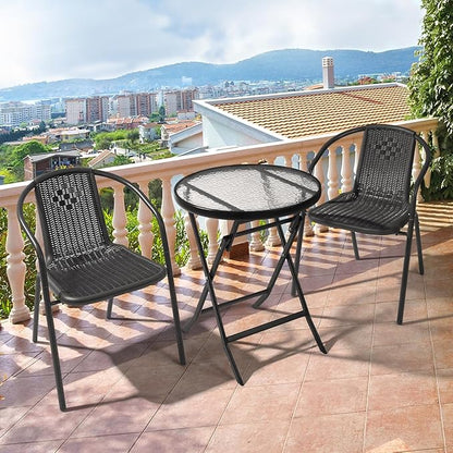 VINGLI PE Rattan Outdoor Dining Chairs Set of 2, Plastic Stackable Patio Chairs for Indoor, Porch, Restaurant, Garden, Black