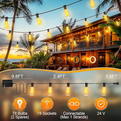 Outdoor String Led Patio Lights - 200Ft 60M Outside Waterproof Light with Remote Dimmable ST38 Shatterproof Bulb Hanging Outdoor Electric Lighting for Backyard Yard Gazebo Porch Party