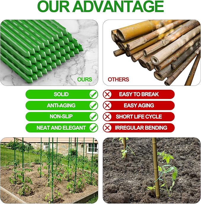 WAENLIR Garden Stakes 57 inch 4.8ft Sturdy Tomato Stakes, Plant Stakes for Outdoor Plants, Plant Support Sticks for Gardening, Pack of 30