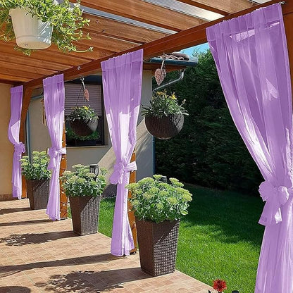 SpaceDresser Waterproof Outdoor Sheer Curtains for Patio - 2 Panels Rod Pocket Indoor Voile Sheer Curtain for Living Room,52W x 84L inch, Lavender