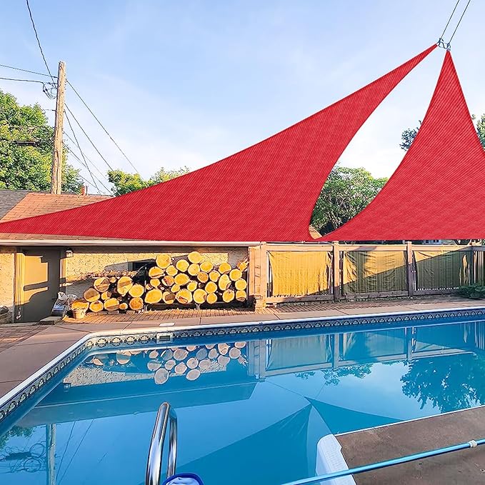 E&K Sunrise 18' x 18' x 18' Sun Shade Sail Triangle Canopy Shade Cover UV Block for Patio Backyard Garden Outdoor (Red)