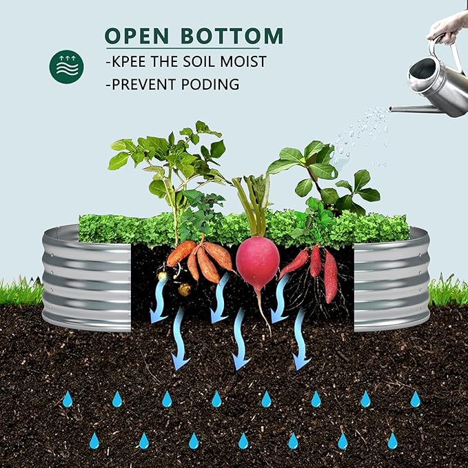 zizin 2 Pack Galvanized Raised Garden Bed Metal Oval Raised Garden Beds Outdoor Planter Box for Vegetables (6x3x1FT, Silver)