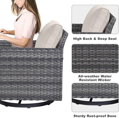Belord Wicker Patio Furniture 5 Piece Outdoor Sofa Set, Oversize Outdoor Swivel Rocker Chairs with Rattan Ottomans, Conversation Sets Patio Furniture Come with Removable Washable Cushion Beige