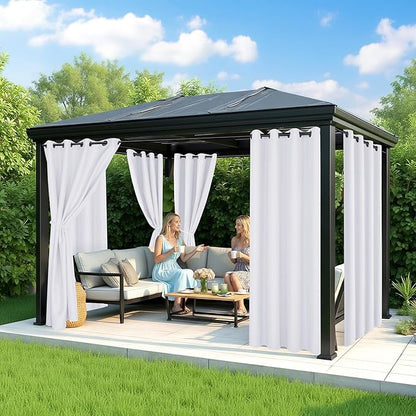 White Outdoor Curtains for Patio Waterproof - 8 Panels Privacy Weatherproof Outside Curtains with Grommets for Pergola, Gazebo, Porch, Cabana, Balcony, 54 x 84 Inch