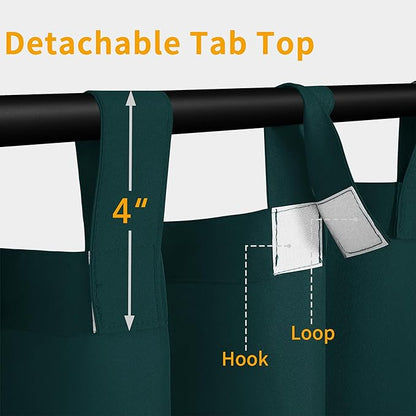 Easy-Going Outdoor Patio Curtains Detachable Tab Top Windproof Weatherproof Curtain for Cabana, Porch, Pergola and Gazebo, Tab Bottom Drape, 2 Panels, 110W x 84L inch, Teal