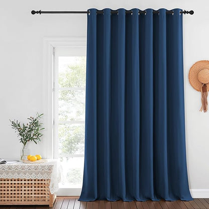 NICETOWN Blackout Patio Curtains 100 x 144 Inches Long for Sliding Door Extral Wide Blackout Curtain Panels Thermal Insulated Room Divider - Grommet Top, 100" W x 144" L, 1 Panel, Moroccan Blue