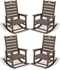 SERWALL Outdoor Rocking Chair Set of 4, Oversized HDPE Patio Rocking Chair with Footrest for Adults, All Weather Porch Rocker for Deck Patio Balcony, Coffee