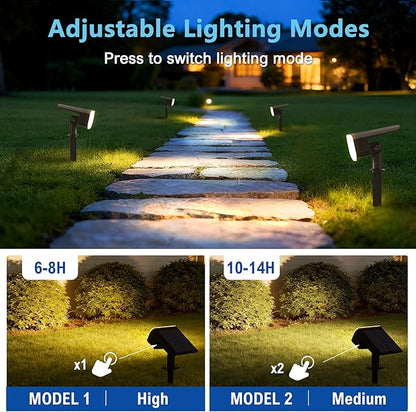 Solar Lights Outdoor Waterproof IP65, Super Bright LED with Lens, 3000K 2 Lighting Modes, Solar Powered Yard Garden Solar Spot Lights for Outside Landscape Auto On/Off -4 Pack