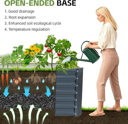 4x2x2ft (2 Pack) Raised Garden Bed - Galvanized Deep Root Planter Boxes Outdoor with Wing Nuts and Safety Edges for Gardening Vegetables, Flowers, Herbs, Succulents - Gray